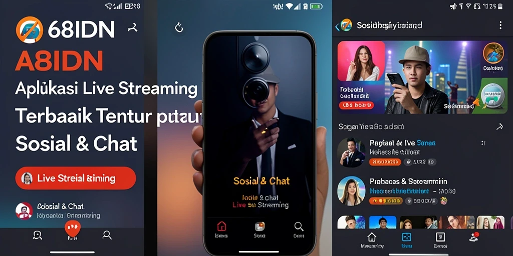 Antarmuka aplikasi 68IDN dengan fitur Live Streaming yang menarik.