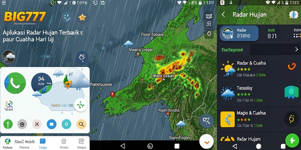 Antarmuka utama BIG777 menampilkan grafik radar hujan yang informatif dan interaktif.