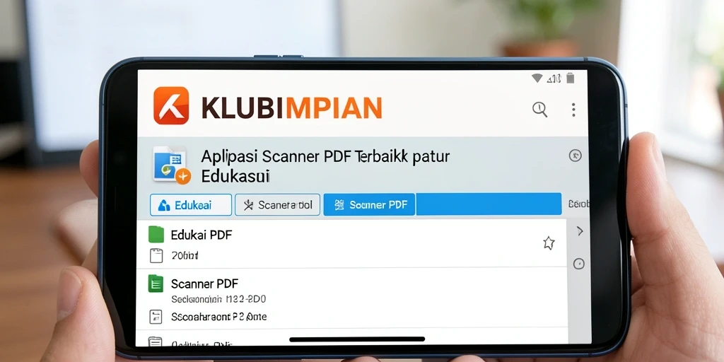 Screenshot antarmuka utama KLUBIMPIAN menampilkan fitur Scanner PDF.