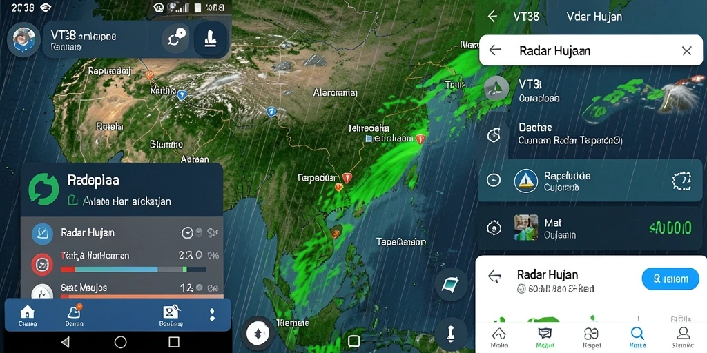 Antarmuka pengguna VT38 menampilkan radar hujan dengan informasi real-time.